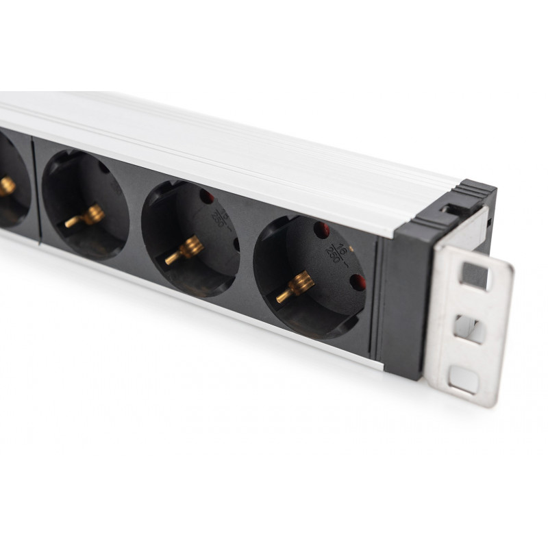 Digitus DN-95432 19 inch Rack-PDU, 6x Schuko, 2 m Kabel, Schuko-Stecker, 16 A, Überspannungsschutz und Filter