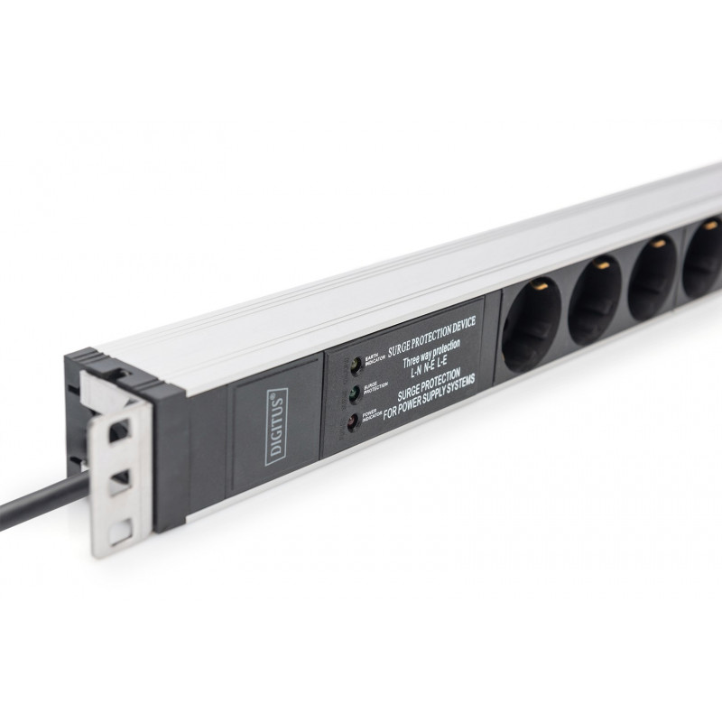 Digitus DN-95432 19 inch Rack-PDU, 6x Schuko, 2 m Kabel, Schuko-Stecker, 16 A, Überspannungsschutz und Filter