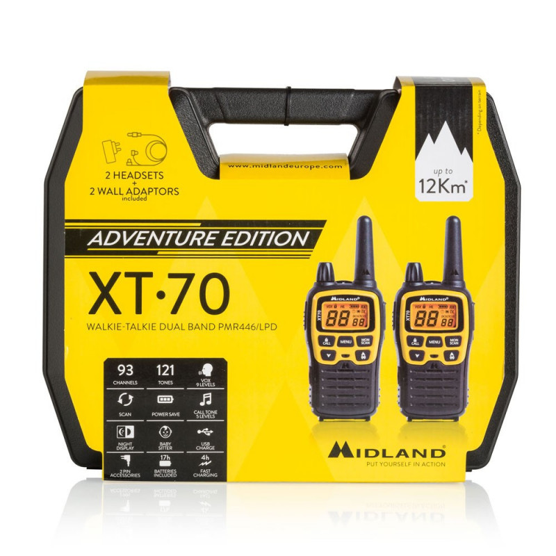 Midland XT70 Adventure Funkgerät, 93 Kanäle, 433,075 - 446,09375 MHz, Schwarz/Gelb