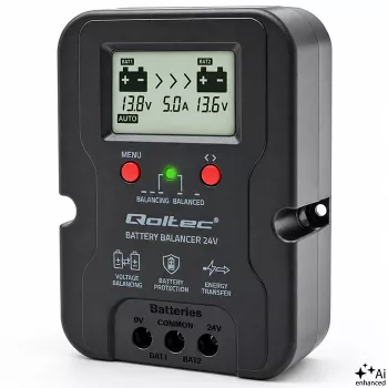 Qoltec Spannungsausgleicher 24V für 2 x 12V Batterien | 5A | AGM GEL LiFePO4 | LCD