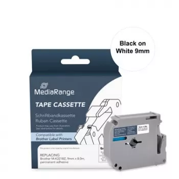 MediaRange Schriftbandkassette für Brother M-K221BZ, 9 mm x 8 m, schwarz auf weiß