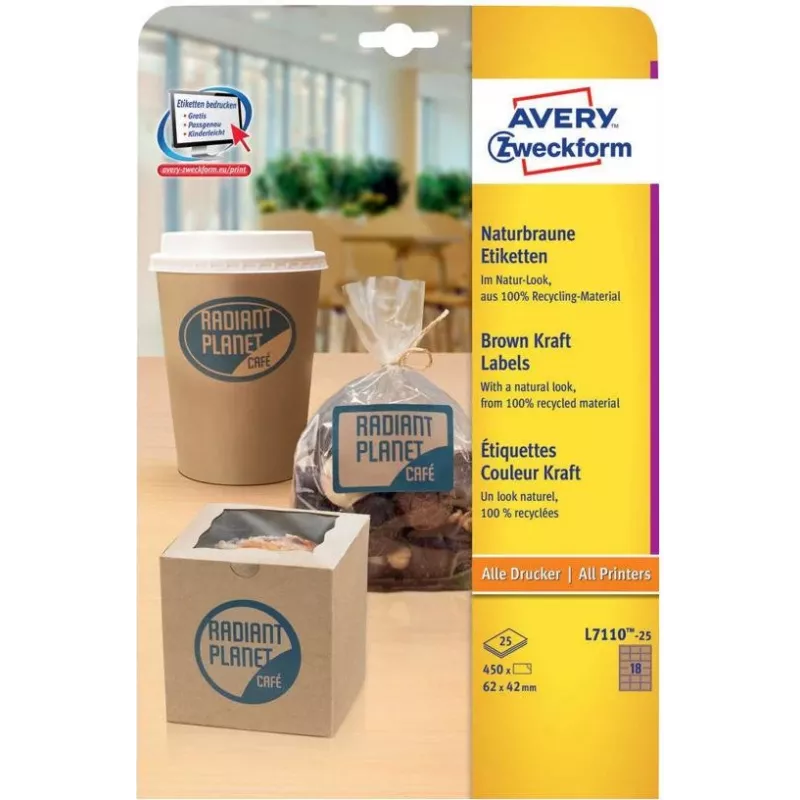Avery Zweckform L7110-25 Etiketten, permanent haftend, Naturbraun, 62 x 42 mm, 450 Stk. (25 Blatt x 18)