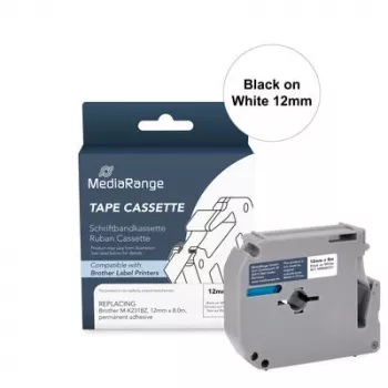 MEDIARANGE Schriftbandkassette kompatibel mit Brother M-K231BZ, 12 mm x 8 m, Schwarz/Weiß
