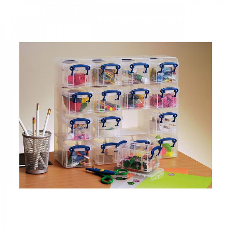 Really Useful Box Aufbewahrungsbox mit 16x 0,3 l Boxen, 37,5 x 12,5 x 31,0 cm, transparent