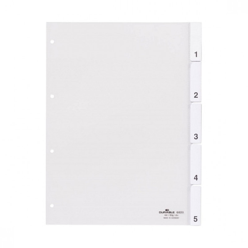 Durable A4 Register, 5-teilig, mit verschweißten Taben und Deckblatt, transparent