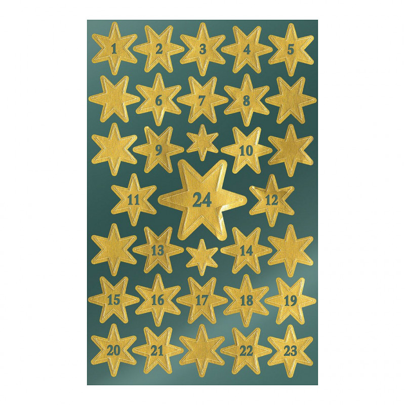 AVERY Zweckform Stern-Nummernaufkleber 1-24, Gold, 66 Etiketten