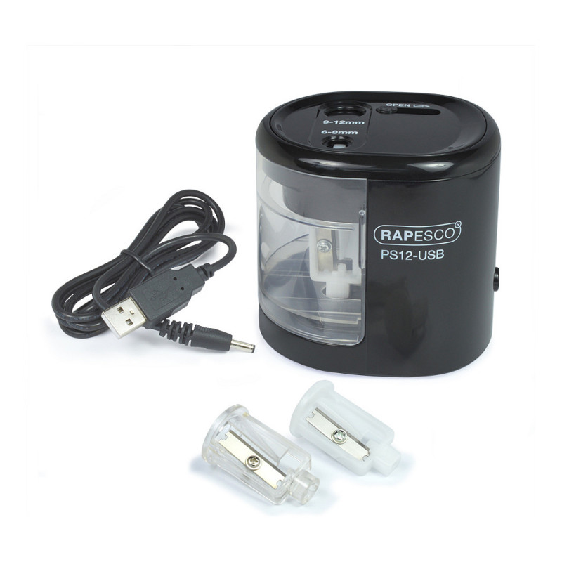 RAPESCO® elektrischer Bleistiftspitzer schwarz/transparent