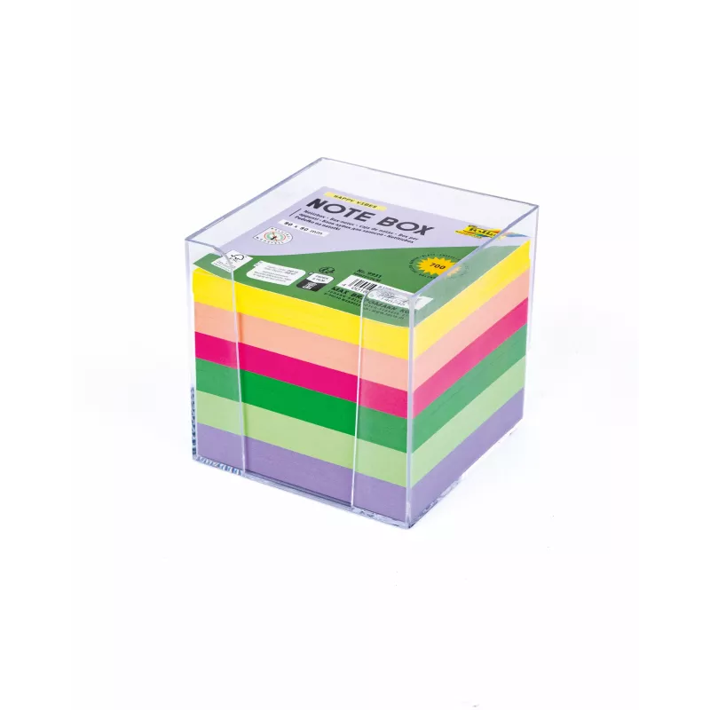 Folia Notizbox HAPPY VIBES durchsichtig inkl. 700 Notizzettel