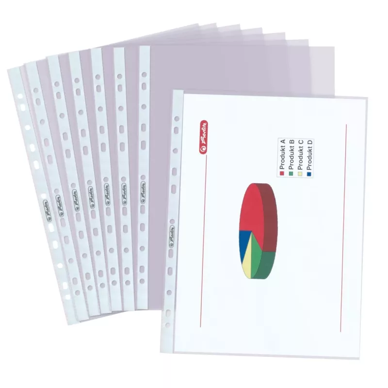 herlitz Prospekthüllen DIN A4, glasklar, 0,085 mm PP, Eurolochung, oben offen