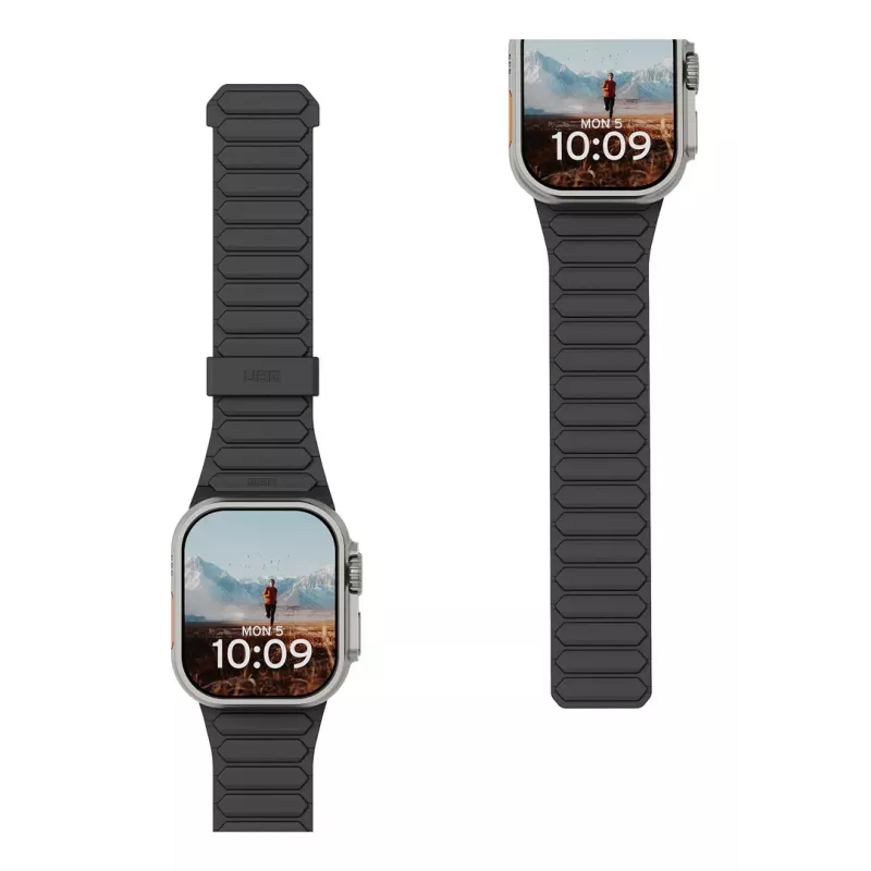 Urban Armor Gear UAG Pathfinder – beidseitiges magnetisches Silikonarmband für Apple Watch Series 4-6 & SE 1-3, 44mm / Series 7-9, 45mm / Series 10-11, 46mm / Ultra 1-3, 49mm (ash/lava)
