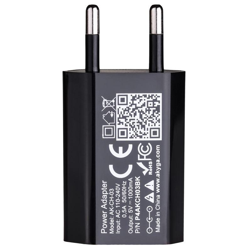 Wandladegerät Akyga AK-CH-03BK 5W USB-A 5V / 1A schwarz