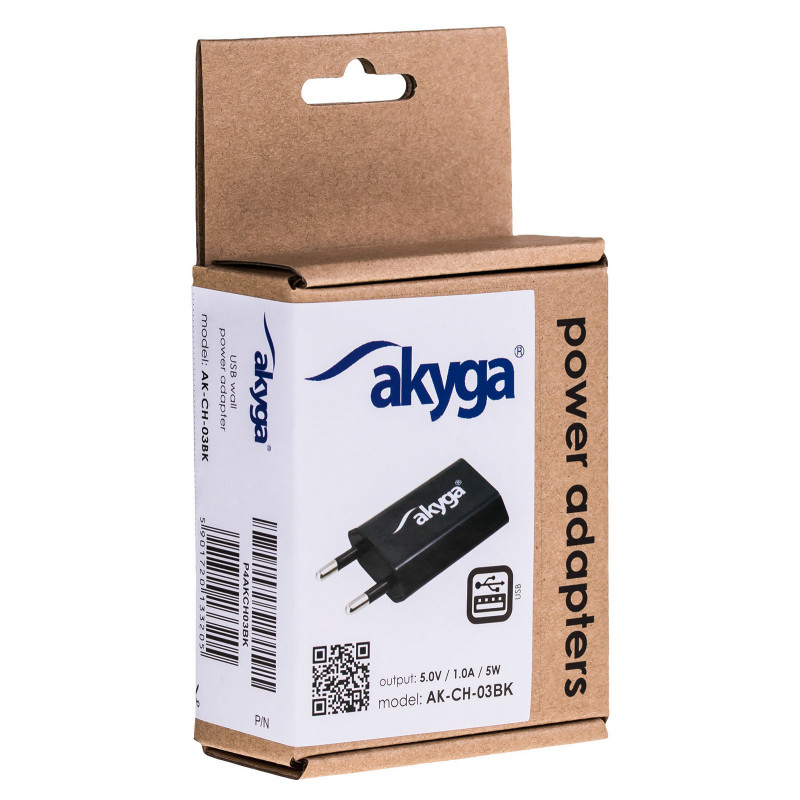 Wandladegerät Akyga AK-CH-03BK 5W USB-A 5V / 1A schwarz