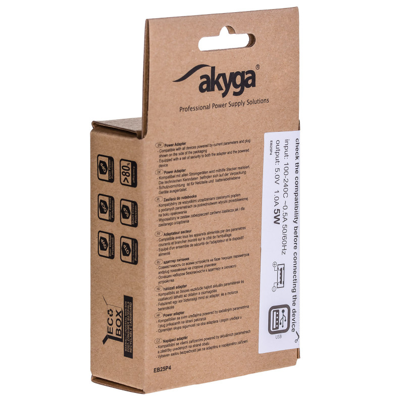 Wandladegerät Akyga AK-CH-03BK 5W USB-A 5V / 1A schwarz