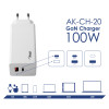 Wandladegerät Akyga AK-CH-20 100W USB-C USB-A PD GaN 5-20V / 1.5-5A weiß