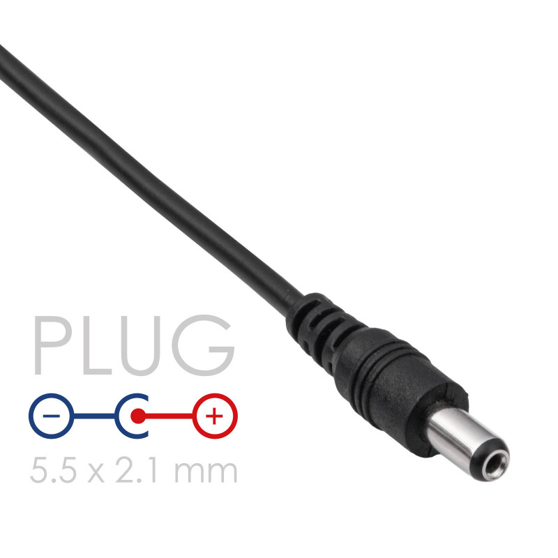 Akyga AK-DC-01 Stromkabel USB-A Stecker auf DC 5,5 x 2,1 mm Stecker, 0,8 m, Schwarz