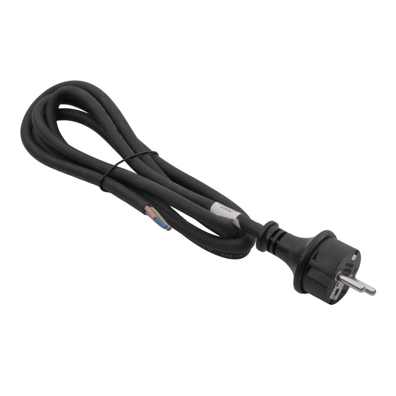 Akyga AK-OT-02S CEE 7/7 Gummi-Netzkabel mit offenem Ende, H05RR-F 3x 1,5 mm², 1,8 m, Schwarz
