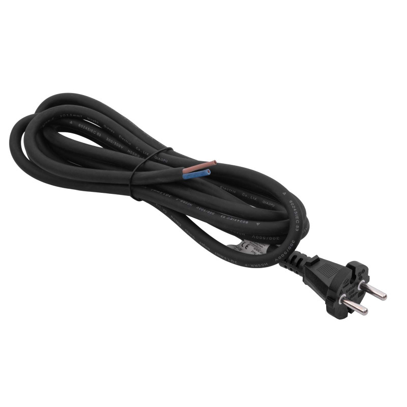 Akyga AK-OT-05S CEE 7/17 Gummi-Netzkabel mit offenem Ende, H05RR-F 2x 1,5 mm², 3 m, Schwarz