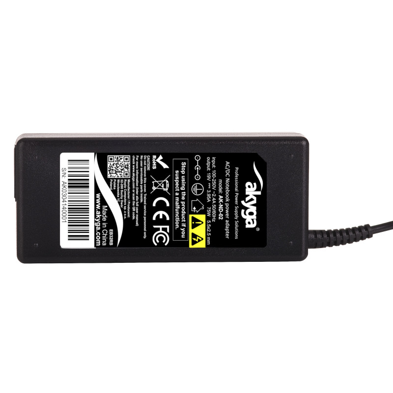 Akyga AK-ND-02 Notebook-Netzteil 19 V / 3,95 A, 75 W, 5,5 x 2,5 mm, 1,2 m, für ASUS / Toshiba / Lenovo