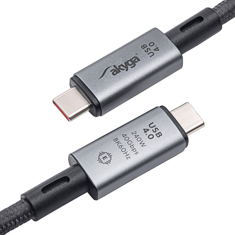Akyga AK-USB-45 geflochtenes USB-C-auf-USB-C-Kabel, USB4, 40 Gbit/s, 240 W, 1 m, Grau