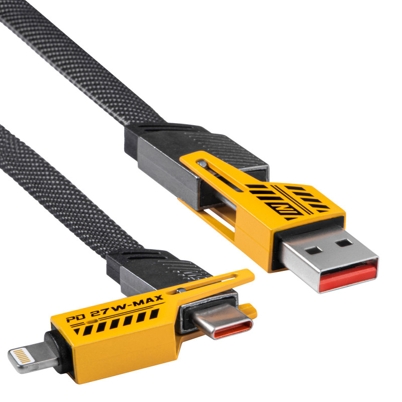 Akyga AK-USB-57 geflochtenes 4-in-1-Kabel USB-A/USB-C auf USB-C/Lightning, USB 2.0, 65 W, 1 m, Grau