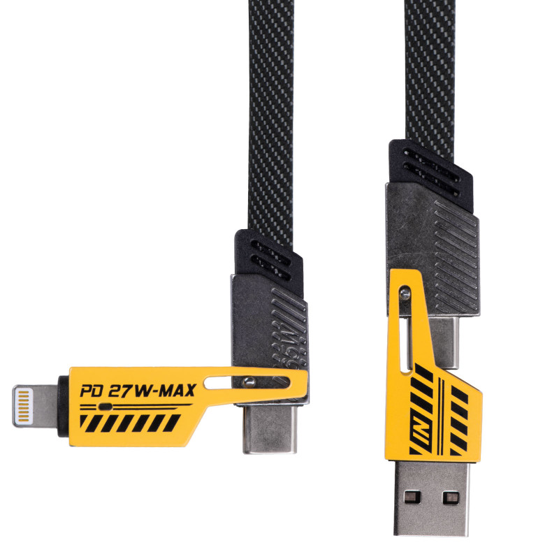 Akyga AK-USB-57 geflochtenes 4-in-1-Kabel USB-A/USB-C auf USB-C/Lightning, USB 2.0, 65 W, 1 m, Grau