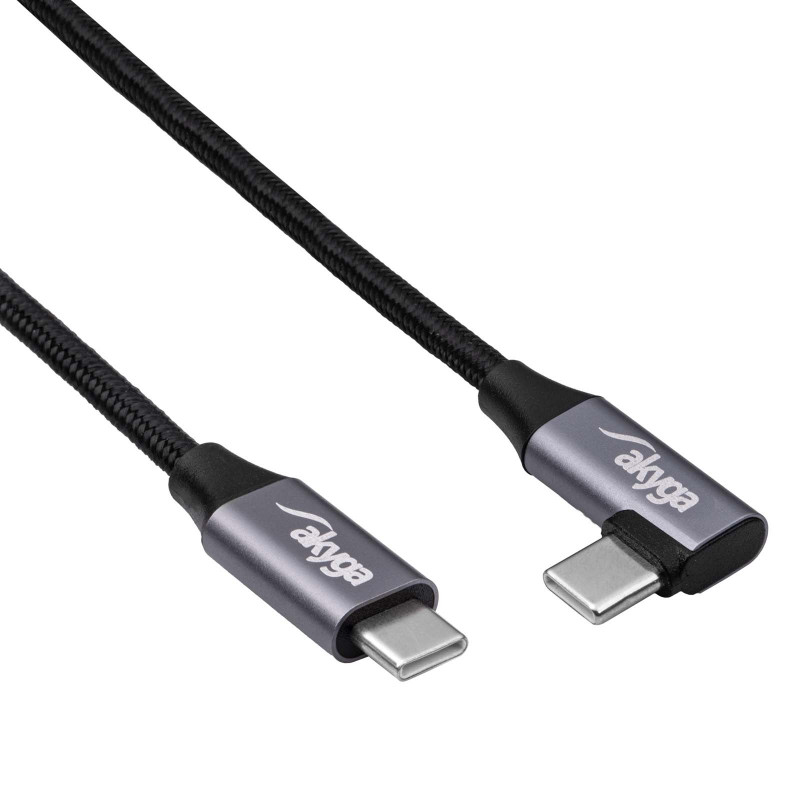 Akyga AK-USB-54 geflochtenes USB-C-auf-USB-C-Kabel mit gewinkeltem Stecker, USB 2.0, 60 W, 1 m, Schwarz