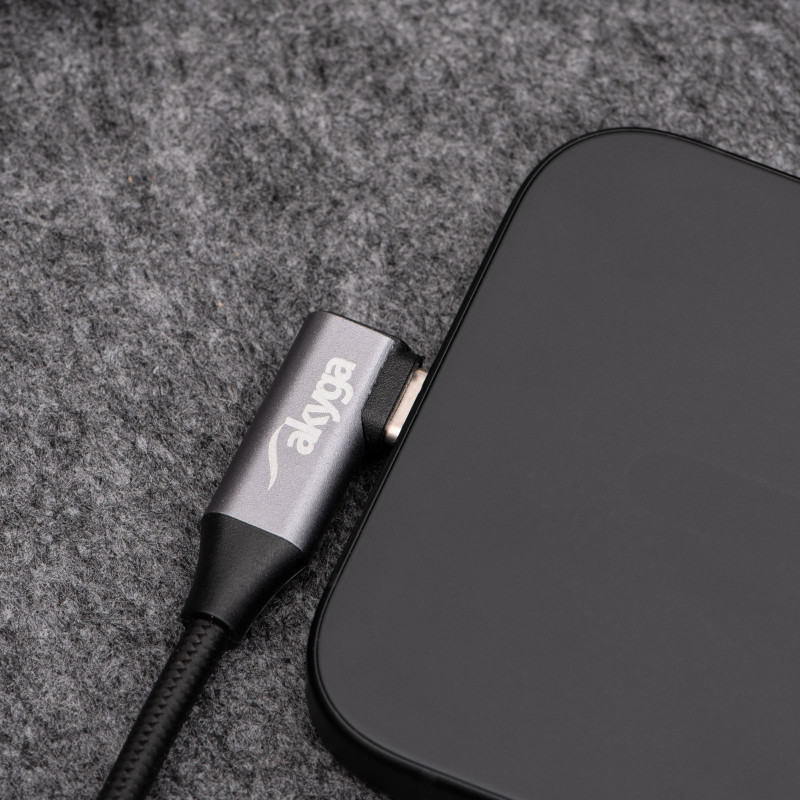 Akyga AK-USB-54 geflochtenes USB-C-auf-USB-C-Kabel mit gewinkeltem Stecker, USB 2.0, 60 W, 1 m, Schwarz
