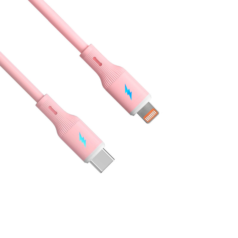Akyga AK-USB-71 USB-C-auf-Lightning-Silikonkabel, USB 2.0, 30 W, 1 m, rosa