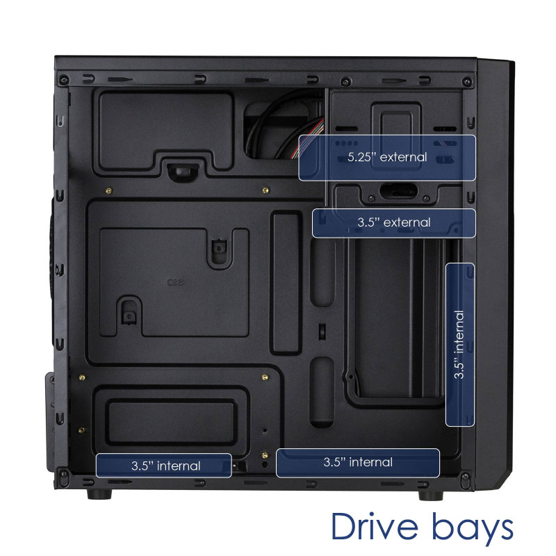 Akyga AK17BK Micro-ATX-Tower-Gehäuse, 2x USB 3.0, ohne Netzteil, Schwarz