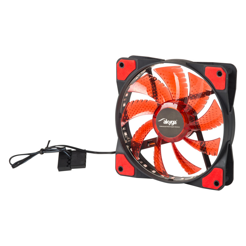 Akyga AW-12E-BR 120 mm Gehäuselüfter, 33 rote LEDs, Molex, Schwarz