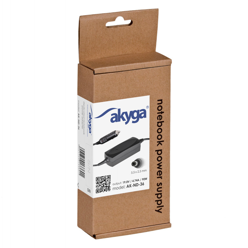 Akyga AK-ND-36 Kfz-Notebook-Netzteil 19 V / 4,74 A, 90 W, 5,5 x 2,5 mm, für ASUS / Toshiba