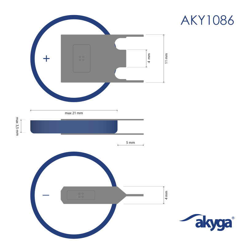 Akyga AKY1086 CR2032 PP3A Lithium-Batterie 3 V 210 mAh mit 3 Pins, 4 mm Rastermaß (THT)
