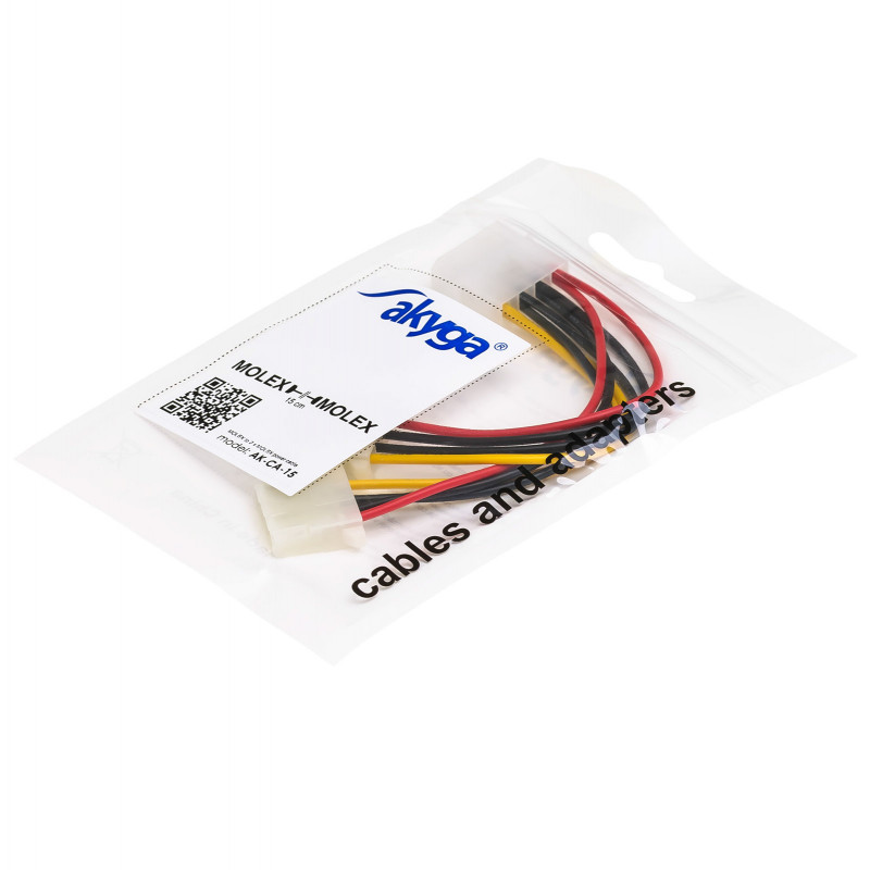 Akyga AK-CA-15 Molex (M) auf 2x Molex (F) Stromverteilerkabel, 15 cm