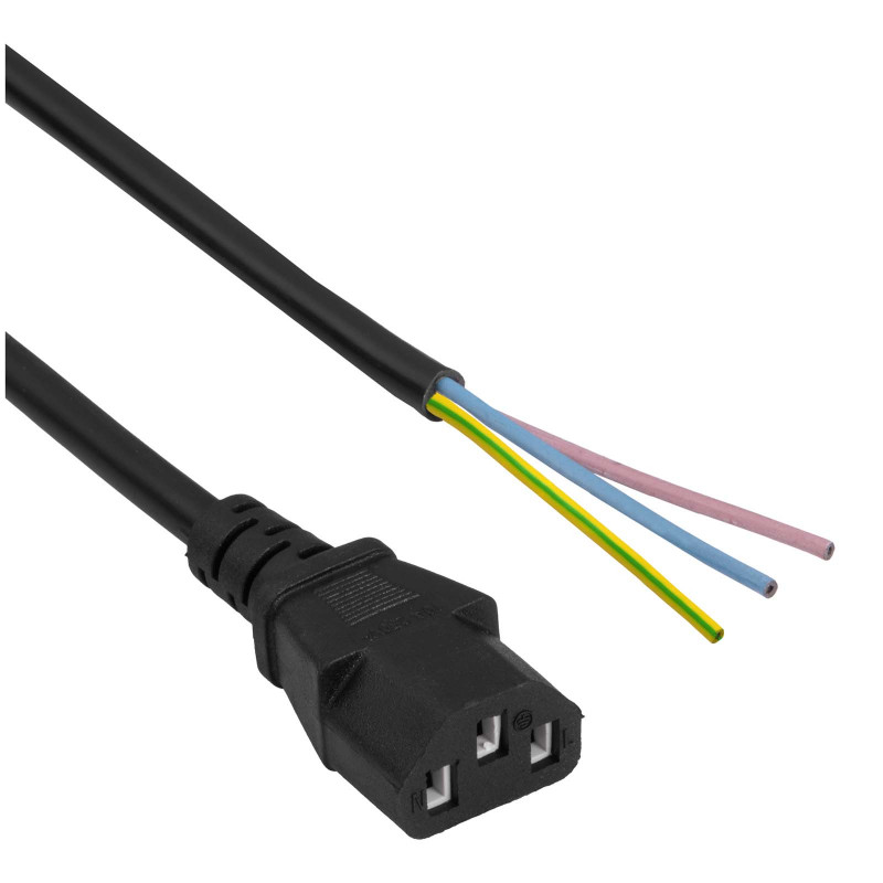 Akyga AK-OT-02A Netzkabel IEC C13 auf offenes Ende, CCA 3 x 0,5 mm², 1,5 m, schwarz