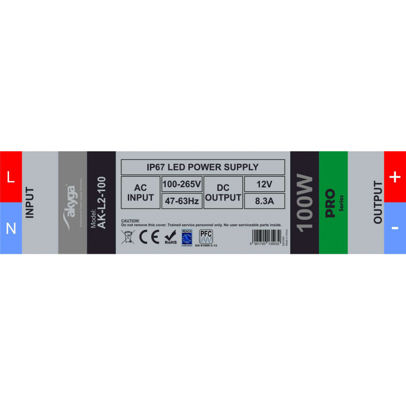 Akyga AK-L2-100 wasserdichtes LED-Schaltnetzteil 12 V, 8,3 A, 100 W, IP67