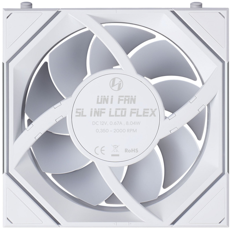 Lian Li UNI FAN SL-INF 120 FLEX LCD Wireless Gehäuselüfter, ARGB und LCD, 120 mm, weiß
