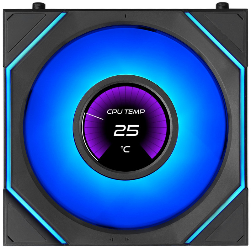 Lian Li UNI FAN SL-INF LCD FLEX Wireless Gehäuselüfter (3 Stk.) mit Controller, ARGB und LCD, Reverse Blade, 120 mm, schwarz
