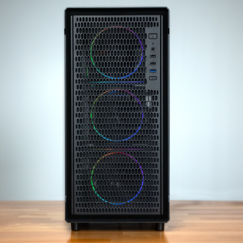 Kolink AM2 ARGB Midi-Tower PC-Gehäuse, ATX, Tempered Glass, inklusive 4x 120-mm-Lüfter, schwarz