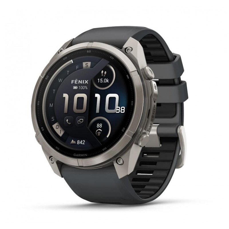 Garmin Fenix 9 Pro inReach Smartwatch, 51 mm, Titangehäuse, Graphit/Schwarz Silikonarmband