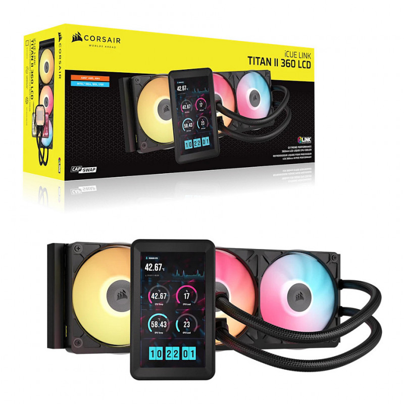 Corsair iCUE LINK TITAN II 360 RX LCD All-in-One-Flüssigkeitskühler, 360 mm, RGB, schwarz, CW-9061045-WW