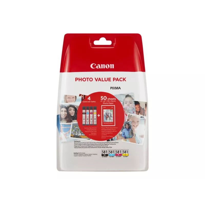 Canon CLI-581 C/M/Y/BK Tintenpatronen Photo Value Pack (4 Stück) mit Fotopapier