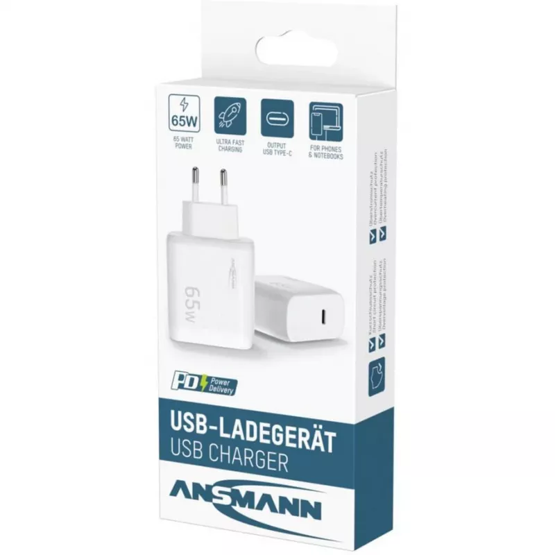 Ansmann Home Charger HC165PD USB-Ladegerät, 1x USB-C, PPS, PD, Quick Charge, 65 W, weiß