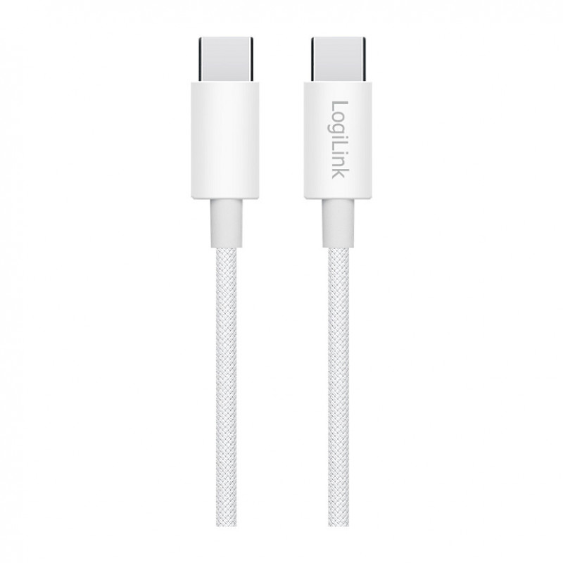 LogiLink CU0341 USB-2.0-Type-C-Kabel, C/M auf C/M, 480 Mbit/s, 60 W, Nylon, weiß, 1 m