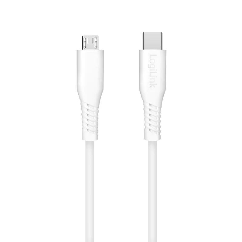 LogiLink CU0242 USB-2.0-Type-C-Kabel, USB-C-Stecker auf Micro-USB-Stecker, 480 Mbit/s, 12 W, weiß, 1 m