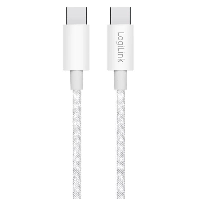 LogiLink CU0339 USB 2.0 Type-C Kabel, C/M auf C/M, 480 Mbit/s, 60 W, Nylon, weiß, 0,15 m