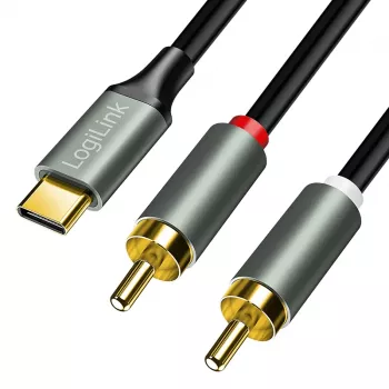 LogiLink CUA0140 USB 2.0 Type-C auf 2x Cinch Kabel, Stereo-Audio, Aluminium, schwarz/silber, 1 m