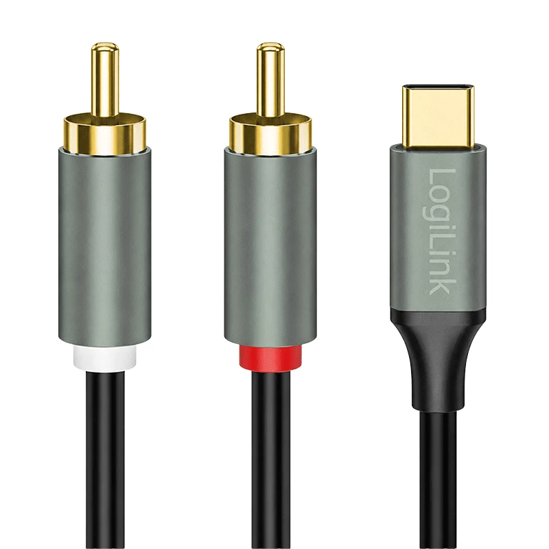 LogiLink CUA0141 USB 2.0 Type-C auf 2x Cinch Kabel, Stereo-Audio, Aluminium, schwarz/silber, 1,5 m