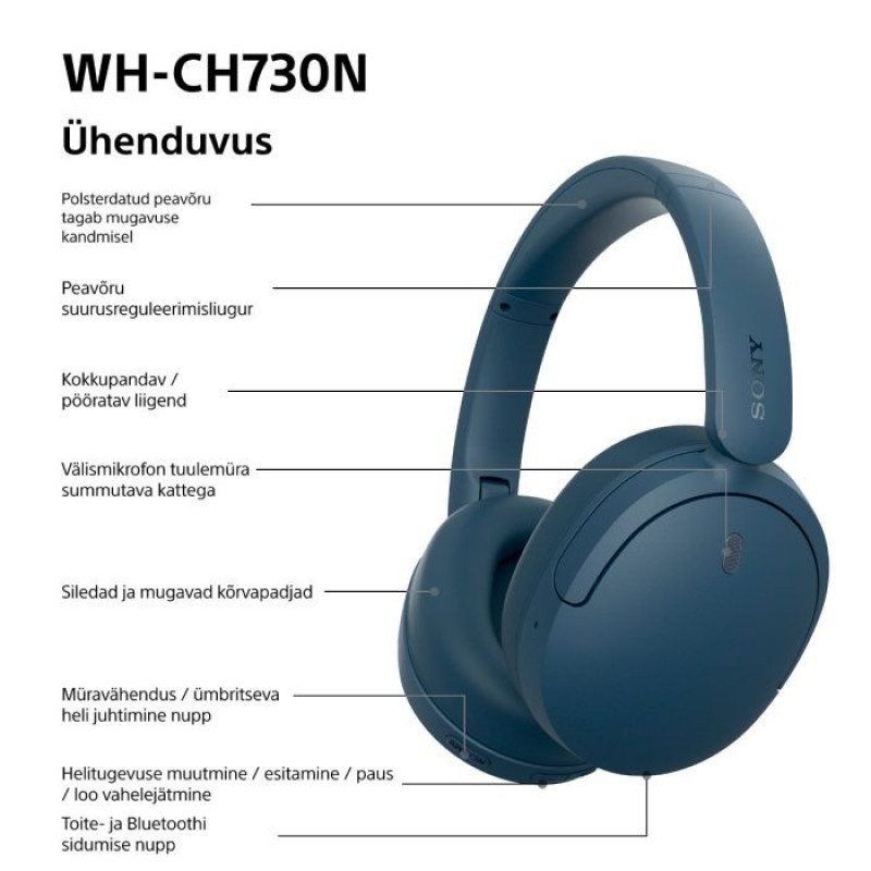 Sony WH-CH730N Bluetooth Over-Ear-Kopfhörer mit Mikrofon, blau