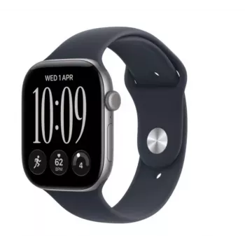 Apple Watch Series 12 GPS Smartwatch, 46 mm, Aluminiumgehäuse in Space Grau, Sportarmband in Marineblau M/L