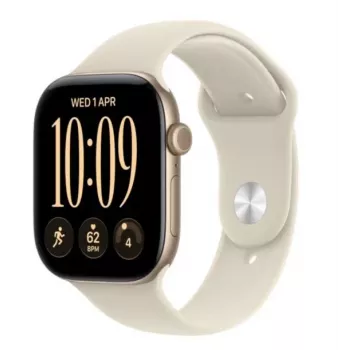 Apple Watch Series 12 GPS Smartwatch, 46 mm, hellgoldenes Aluminiumgehäuse, sandfarbenes Sportarmband S/M